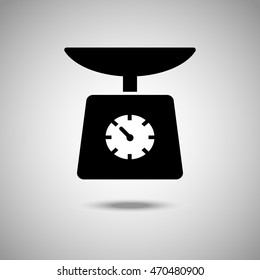 Kitchen scales icon. Flat style. Grey background. Vector illustration.
