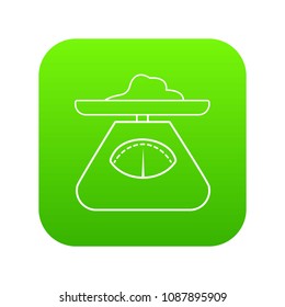 Kitchen scales icon green vector isolated on white background
