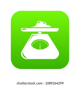 Kitchen scales icon green vector isolated on white background