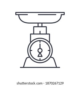 Icono de escalas de cocina, ilustración lineal aislada, vector de línea delgada, signo de diseño web, símbolo de concepto de contorno con trazo editable sobre fondo blanco.