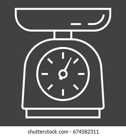 Kitchen scales line icon, household and appliance, vector graphics, a linear pattern on a black background, eps 10.