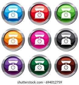 Kitchen scales set icon isolated on white. 9 icon collection vector illustration