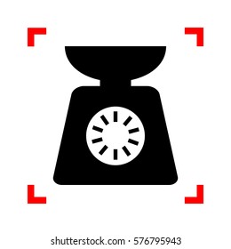 Kitchen scales sign. Black icon in focus corners on white background. Isolated.