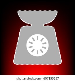 Kitchen scales sign. Postage stam or old photo style on red-black gradient background.