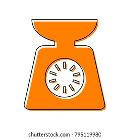 Kitchen scales sign. Vector. Black line icon with shifted flat orange filled icon on white background. Isolated.