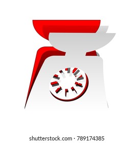 Kitchen scales sign. Vector. Detachable paper icon with red body stock. Isolated.