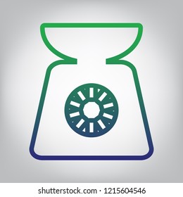 Kitchen scales sign. Vector. Green to blue gradient contour icon at grayish background with light in center.