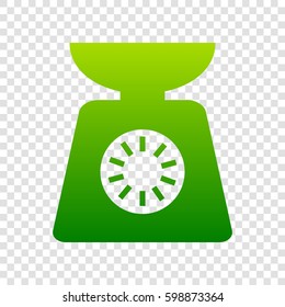 Kitchen scales sign. Vector. Green gradient icon on transparent background.