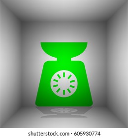 Kitchen scales sign. Vector. Green icon with shadow in the room.