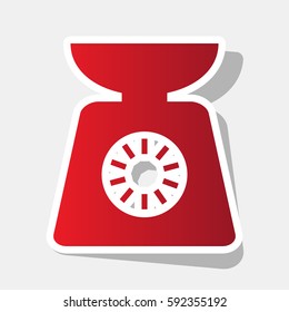 Kitchen scales sign. Vector. New year reddish icon with outside stroke and gray shadow on light gray background.