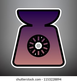 Kitchen scales sign. Vector. Violet gradient icon with black and white linear edges at gray background.