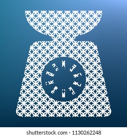 Kitchen scales sign. Vector. White textured icon at lapis lazuli gradient background.