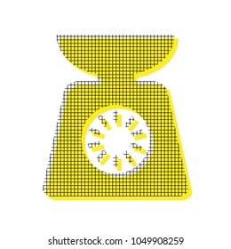 Kitchen scales sign. Vector. Yellow icon with square pattern duplicate at white background. Isolated.