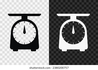 Kitchen scales silhouette icon, vector glyph sign. Kitchen scales symbol isolated on dark and light transparent backgrounds.