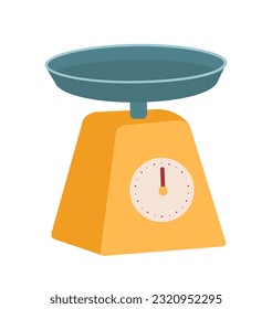 Kitchen scales sticker concept. Inventory for weighing and evaluating products. Cooking delicious meals, kitchen utensil. Cartoon flat vector illustration isolated on white background