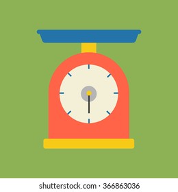 Kitchen Scales Vector Icon on the green background. Vector illustration