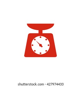 Kitchen scales. Vector icon red