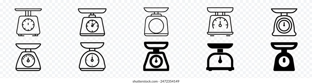 Kitchen scales, Weight line icon vector. scale icon vector,  food scale icon. Simple glyphs kitchen tool, Scales icon vector. Scale, balance, weight symbol illustration.