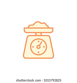 Kitchen Scales weight machinery with load icon. Kitchen appliances for cooking Illustration. Simple thin line style symbol.