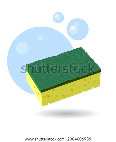 Kitchen scouring sponge for dishes in green and yellow colors.