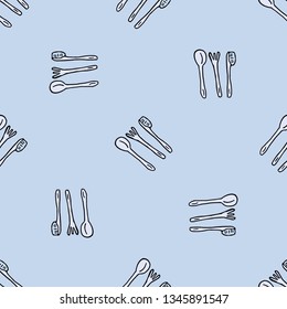 Kitchen seamless blue pattern with Cutlery . Seamless  design for fabric, cover, banner, interior, children's clothing, print for packaging, gift packaging,tablecloths, Wallpapers 