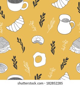 Kitchen seamless pattern. Food background for textile fabrics, kitchen and cafe stuff