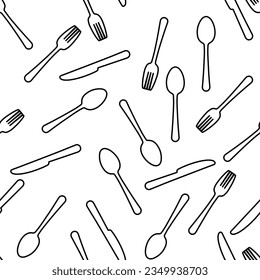 Kitchen seamless pattern vector with fork, spoon and knife. Kitchen items silhouette