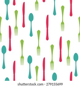 Kitchen seamless pattern vector with fork, spoon and knife. Kitchen items