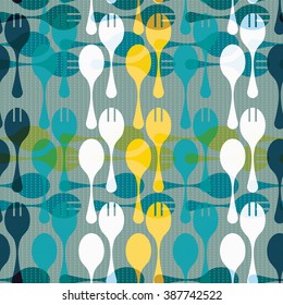 Kitchen seamless pattern vector with fork and spoon. Kitchen item can be used for wallpaper, cover fills, web page background, surface textures.