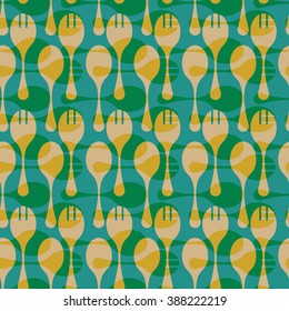 Kitchen seamless pattern vector with fork and spoon, can be used for wallpaper, cover fills, web page background, surface textures. Vector linen texture.
