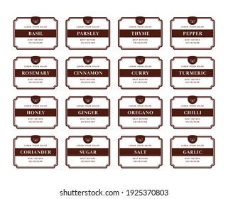 Kitchen Seasoning Pantry Label Sticker Set With Simple Classic Brown Square Frame