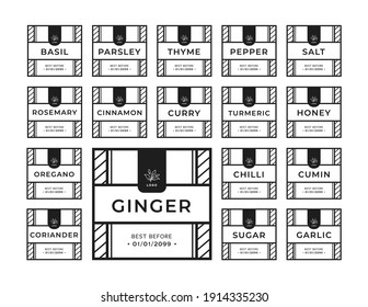 Kitchen seasoning pantry sticker label collection set black white simple square style