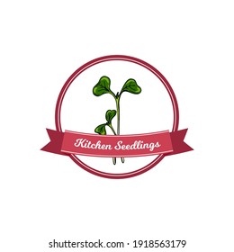 Kitchen seedling logo with hand drawn elements. Vector illustration in colored sketch style isolated on white background