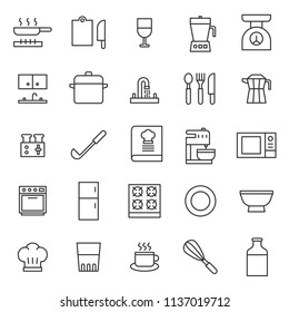 Kitchen Set Black Line Icon Collection, With Simple And Modern Outline, Editable Stroke, Use For Cooking Web And Food Infographich, Chef, Restaurant, Pantry, Eat.