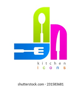 Kitchen set of colored icons