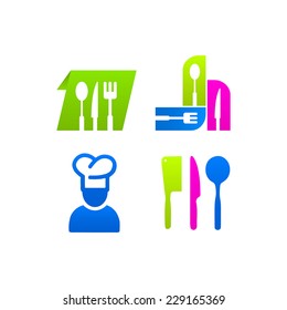 Kitchen set of colored icons sign menu