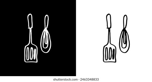 Kitchen set. Cooking tools. Image of cooking utensils. Image of kitchen tools. Black logo. Silhouette logo.