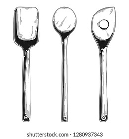 Kitchen set of different wooden spoons. Vector illustration