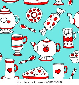 Kitchen set of dishes for tea and sweets. Blue-1