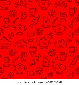 Kitchen set of dishes for tea and sweets. Red-4