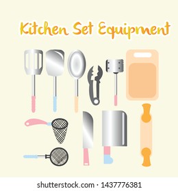 Kitchen set equipment Kitchen Utensils Cooking Tools Flat Style Cook flat style vector with pastel coloring.