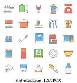 kitchen set flat color icon collection, with simple and modern outline, editable stroke, use for cooking web and food infographic, chef, restaurant, pantry, eat.