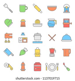 kitchen set flat color icon collection, with simple and modern outline, editable stroke, use for cooking web and food infographich, chef, restaurant, pantry, eat.