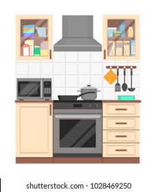 Kitchen Furniture Long Shadows Flat Style Stock Vector (Royalty Free ...