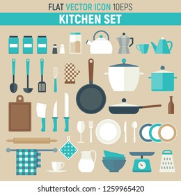 Kitchen set flat vector icon. Kitchenware and dish.