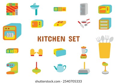 Kitchen Set Flat Vector Illustration Icon Sticker Set Design Materials