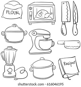 Kitchen set hand draw cartoon doodles