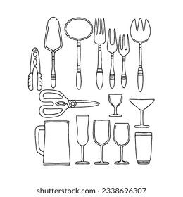 kitchen set hand drawn doodle illustrations vector set