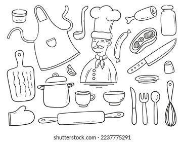 Kitchen set. Hand drawn vector illustration