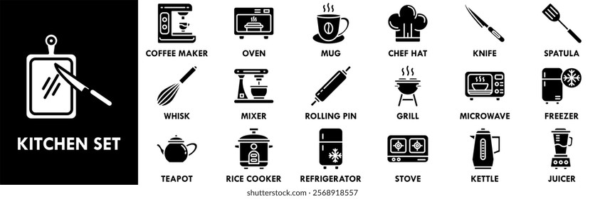 Kitchen Set icon collection set. Containing design kitchen, food, white, isolated, set, cooking